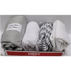 FLAT W/ 3 FITTED SHEETS AND A FLAT SHEET FOR QUEEN