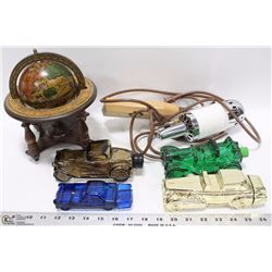 SMALL ESTATE BOX W/ GLOBE AND COLLECTIBLES