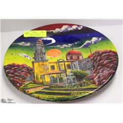 HAND PAINTED CLAY WALL PLATE-SIGNED BY ARTIST