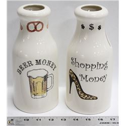 BOX W/HIS & HER'S PIGGY BANKS - SHOPPING