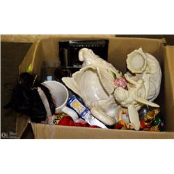 LARGE BOX OF ASSORTED VINTAGE GLASS  AND ANGLE