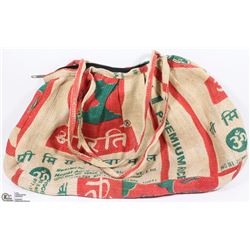 WOMENS LARGE BURLAP RICE HANDBAG MADE IN NEPAL