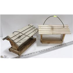 PAIR OF WOODEN BIRD FEEDERS