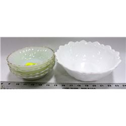 5 MILK GLASS BOWLS