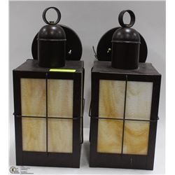 PAIR OF LARGE STAINGLASS LIKE PATIO/DECK LIGHTS