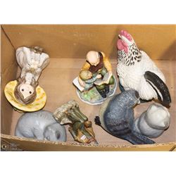 BOX W/ 7 GARDEN DECOR FIGURINES