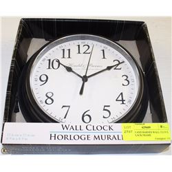 HERALD AND BARNES WALL CLOCK NEW   BLACK FRAME