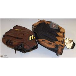 A BOX W/ 2 LH LEATHER BASEBALL GLOVES