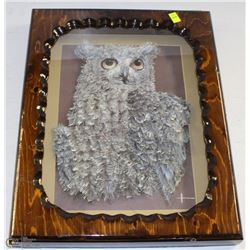 OWL TOLLE ART IN BURNT CARVED  WOODEN  FRAME