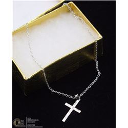 ANTIQUE STERLING SILVER CROSS ON MODERN CHAIN