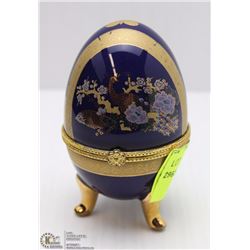 CLOISONNE EGG TRINKET BOX BLUE AND GOLD