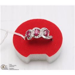 167-RED RUBY & CZ  RING .925 STERLING SILVER