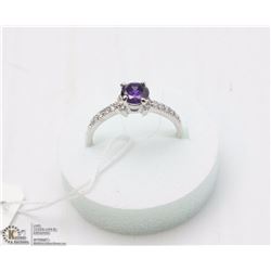 182-PURPLE AMETHYST &CZ RING .925 STERLING SILVER