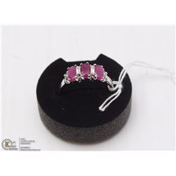 163-RED RUBY & CZ  RING .925 STERLING SILVER