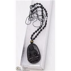 144-NATURAL OBSIDIAN CRYSTAL BUDDHA NECKLACE