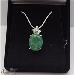 71-NATURAL EMERALD&CZ.925 STERLING SILVER PENDANT
