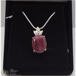 76-NATURAL RUBY&CZ .925 STERLING SILVER PENDANT