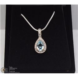 97-GENUINE BLUE TOPAZ & CZ.925 STERLING PENDANT