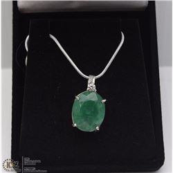 67-NATURAL EMERALD&CZ .925 STERLING SILVER PENDANT