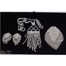 FASHION CZ NECKLACE, BROACH AND CLIP ON DANGLE