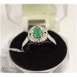 #74 GREEN EMERALD & CZ  GEMSTONE RING