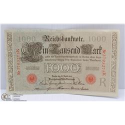 1910 GERMAN WWII 1000 MARK BANK NOTE UNC