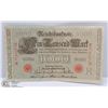 Image 1 : 1910 GERMAN WWII 1000 MARK BANK NOTE UNC