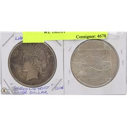 TWO 1922 LIBERTY DOLLAR COINS "N GOD WE TRUST"