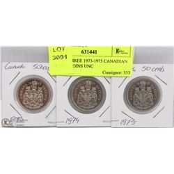 LOT OF THREE 1973-1975 CANADIAN 50 CENT COINS UNC