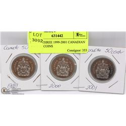 LOT OF THREE 1999-2001 CANADIAN 50 CENT COINS