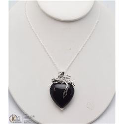 BLACK AGATE HEART PENDANT W/ 18" .925 STERLING