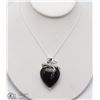 Image 1 : BLACK AGATE HEART PENDANT W/ 18" .925 STERLING