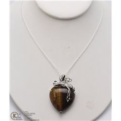 TIGERS EYE HEART PENDANT W/ 18" .925 STERLING