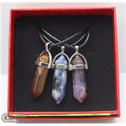 LOT OF 3 SEMI-PRECIOUS STONE PENDANTS W/
