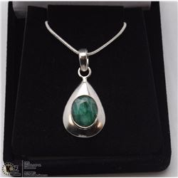 195-GREEN EMERALD PENDANT .925 STERLING SILVER