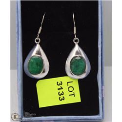 196-GREEN EMERALD EARRINGS .925 STERLING SILVER