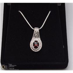 107-GENUINE RED GARNET.925 STERLING SILVER PENDANT