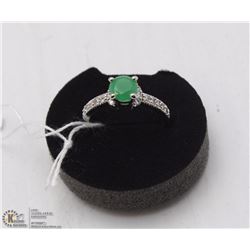 188-GREEN EMERALD & CZ RING .925 STERLING SILVER