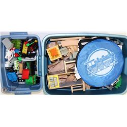 2 BLUE TOTES OF CHUGGINGTON TRAIN WOODEN TOY TRAIN