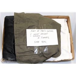 FLAT OF 3XL MENS CLOTHES INCL 1 LIGHT JACKET, 1