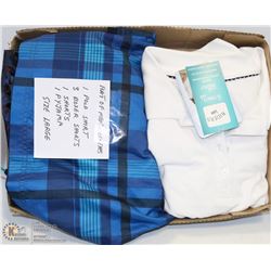 FLAT OF LARGE MENS CLOTHES INCL 1 POLO, 3 BOXERS,