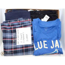 FLAT OF XL MENS CLOTHES INCL 4 TSHIRTS, 3 PAJAMAS