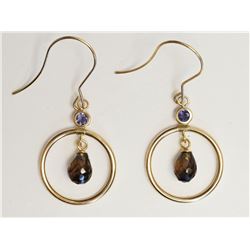 #6-10KT YELLOW GOLD IOLITE & SMOKEY QUARTZ