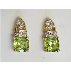 #22-10KT YELLOW GOLD PERIDOT AND DIAMOND EARRINGS