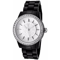 #30-DKNY BLACK PLASTIC BAND, SILVER DIAL LADIES
