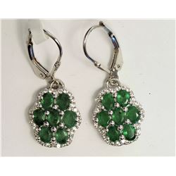 #37-STERLING SILVER EMERALD (8.10CT) FLOWER EARRING