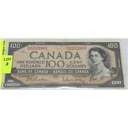 1954 CANADIAN $100.00 BANK NOTE