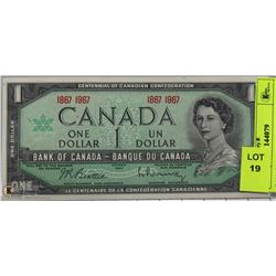 CANADIAN CENTENNIAL ONE UNC. DOLLAR BILL