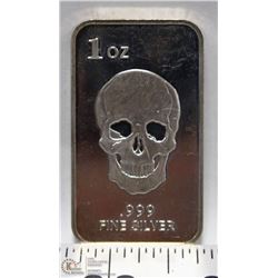 .999 SILVER BAR 1-OZ WITH SKULL DESIGN