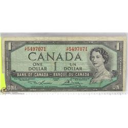 1954 CANADIAN $1.00 BANK NOTE